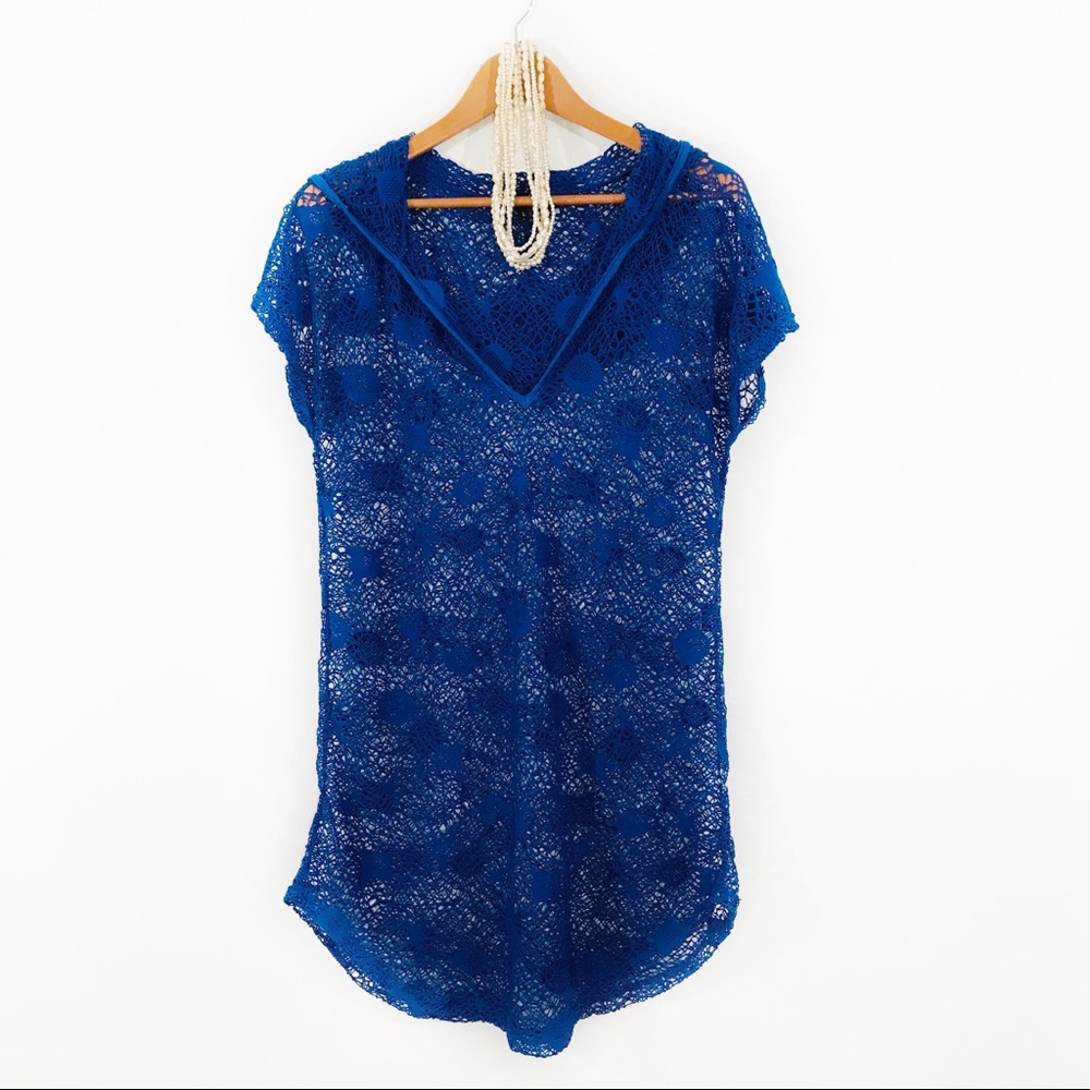 SPIAGGIA DOLCE Cobalt Blue Stretch Lace Swim Cover Up